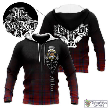 Leslie Red Tartan Knitted Hoodie Featuring Alba Gu Brath Family Crest Celtic Inspired