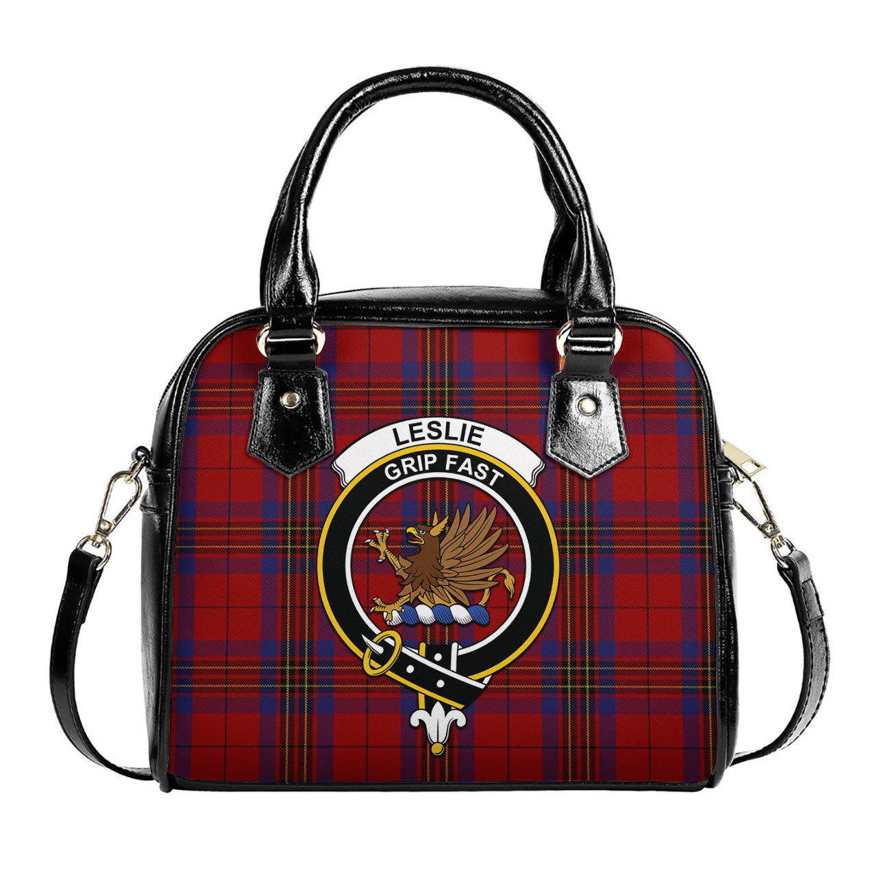 Leslie Red Tartan Shoulder Handbags with Family Crest One Size 6*25*22 cm - Tartanvibesclothing