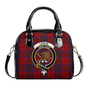 Leslie Red Tartan Shoulder Handbags with Family Crest