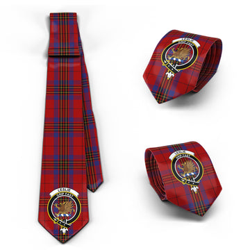 Leslie Red Tartan Classic Necktie with Family Crest