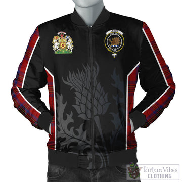 Leslie Red Tartan Bomber Jacket with Family Crest and Scottish Thistle Vibes Sport Style