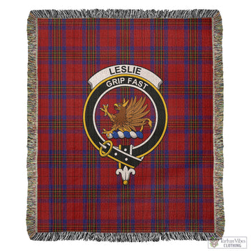 Leslie Red Tartan Woven Blanket with Family Crest