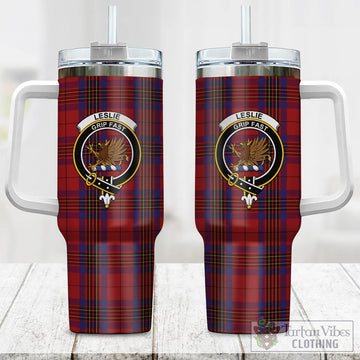 Leslie Red Tartan and Family Crest Tumbler with Handle