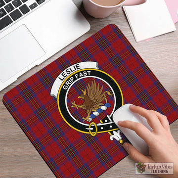 Leslie Red Tartan Mouse Pad with Family Crest