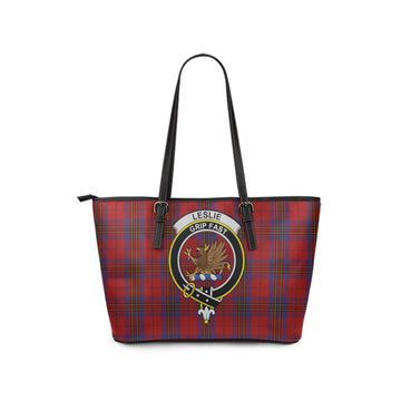 Leslie Red Tartan Leather Tote Bag with Family Crest