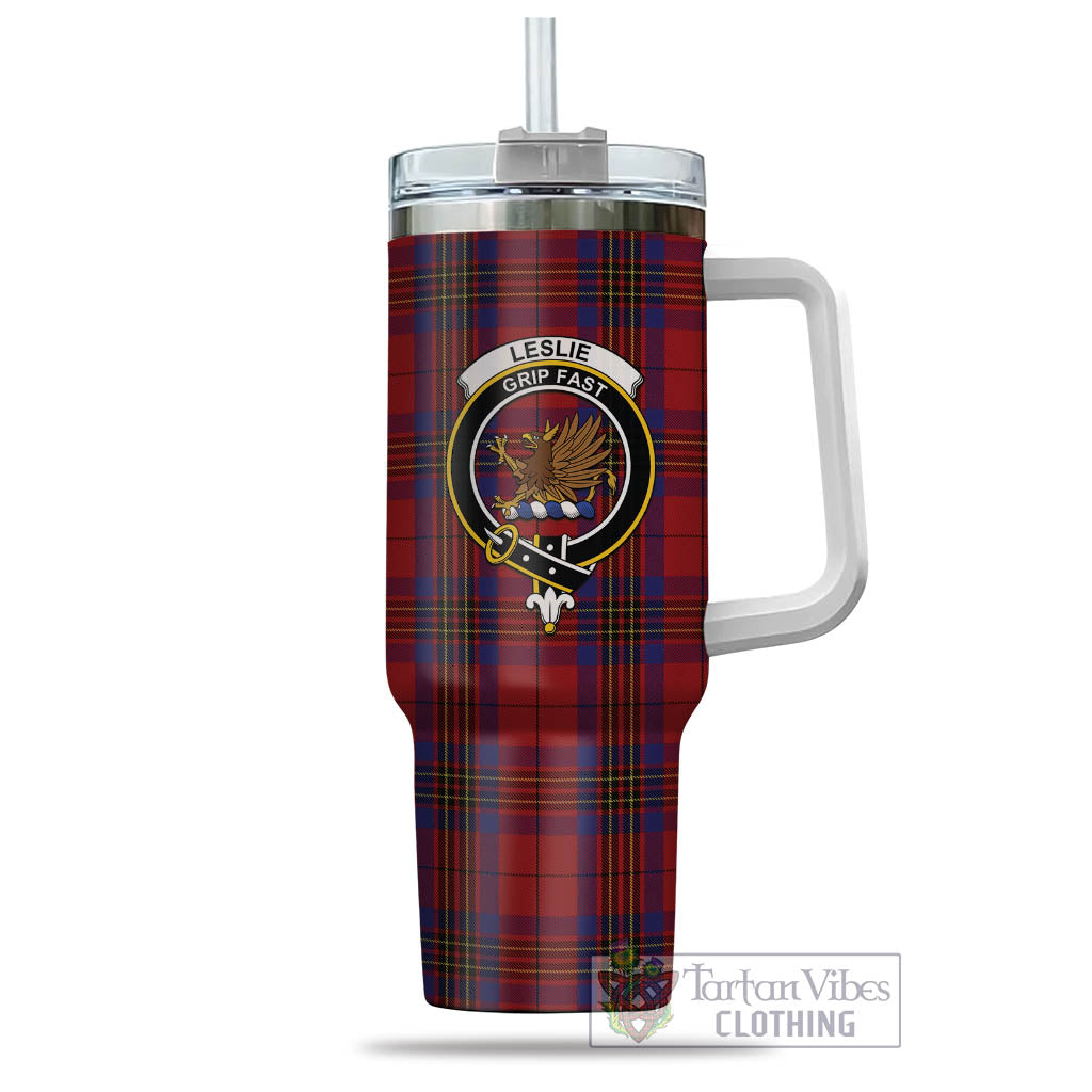 Tartan Vibes Clothing Leslie Red Tartan and Family Crest Tumbler with Handle