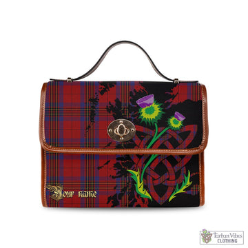 Leslie Red Tartan Waterproof Canvas Bag with Scotland Map and Thistle Celtic Accents