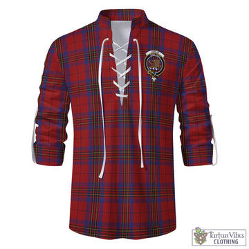 Leslie Red Tartan Men's Scottish Traditional Jacobite Ghillie Kilt Shirt with Family Crest