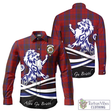 Leslie Red Tartan Long Sleeve Button Up Shirt with Alba Gu Brath Regal Lion Emblem