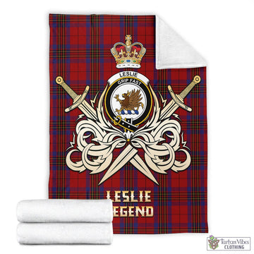 Leslie Red Tartan Blanket with Clan Crest and the Golden Sword of Courageous Legacy