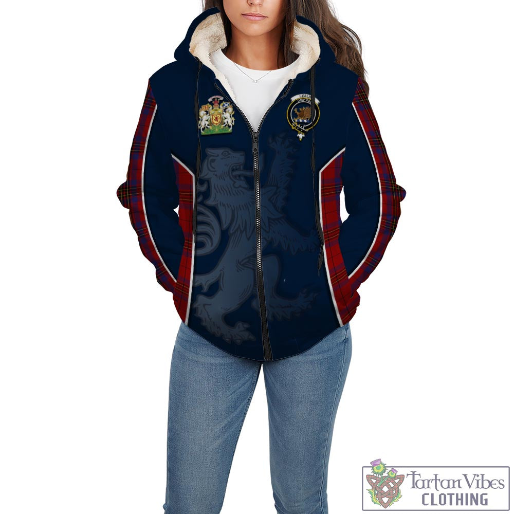 Tartan Vibes Clothing Leslie Red Tartan Sherpa Hoodie with Family Crest and Lion Rampant Vibes Sport Style