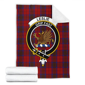Leslie Red Tartan Blanket with Family Crest