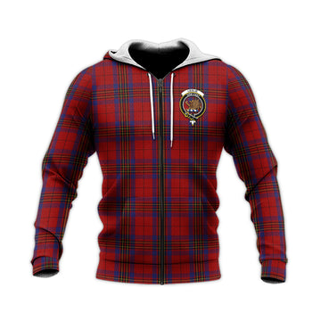 Leslie Red Tartan Knitted Hoodie with Family Crest