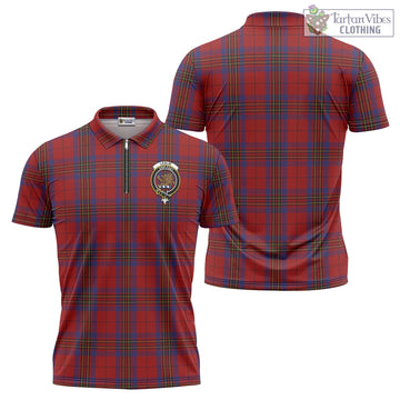 Leslie Red Tartan Zipper Polo Shirt with Family Crest