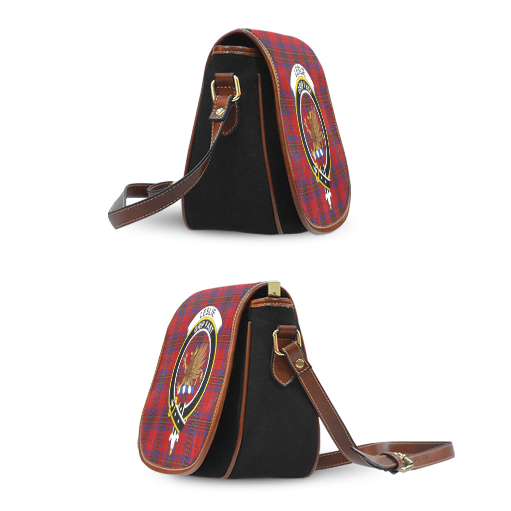 leslie-red-tartan-saddle-bag-with-family-crest
