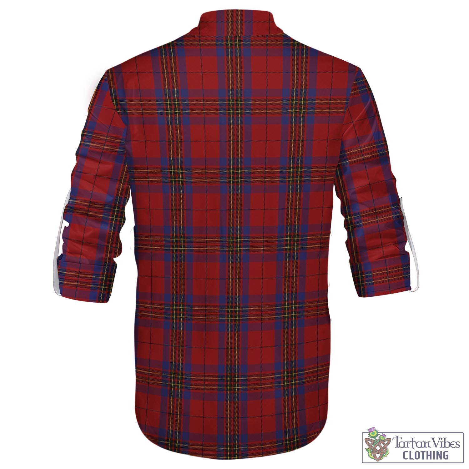 Tartan Vibes Clothing Leslie Red Tartan Men's Scottish Traditional Jacobite Ghillie Kilt Shirt with Family Crest