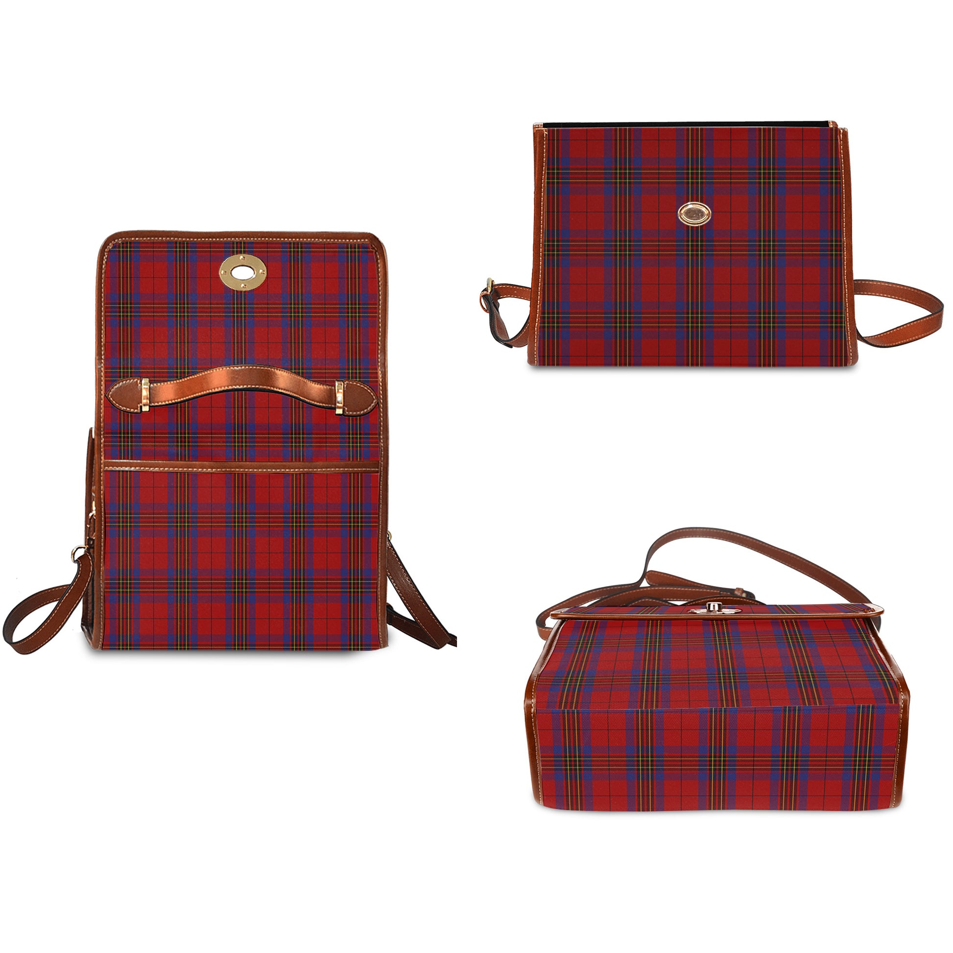 leslie-red-tartan-leather-strap-waterproof-canvas-bag