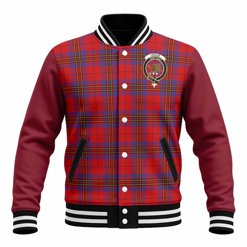 Leslie Tartan Accent Baseball Jacket with Family Crest