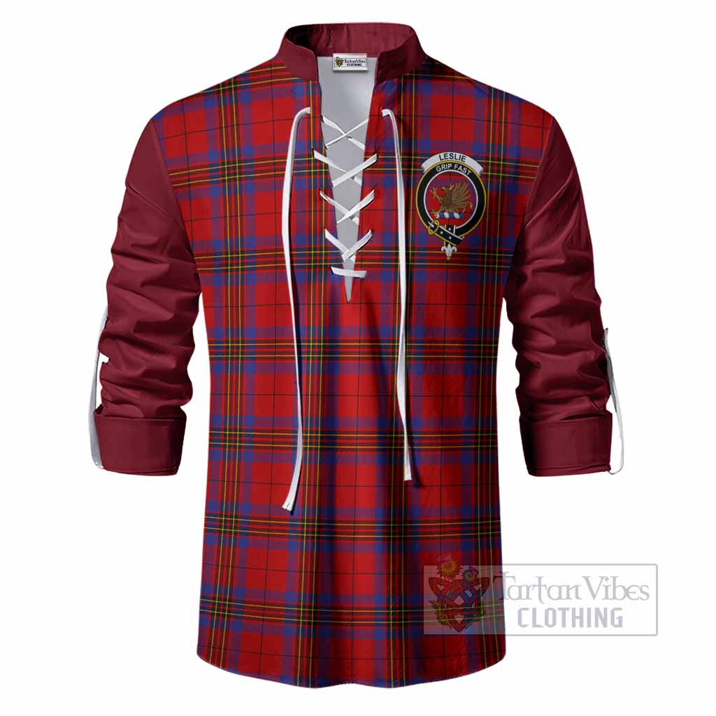 Leslie Tartan Accent Ghillie Shirt with Family Crest