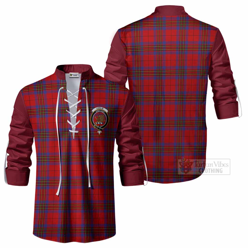 Leslie Tartan Accent Ghillie Shirt with Family Crest