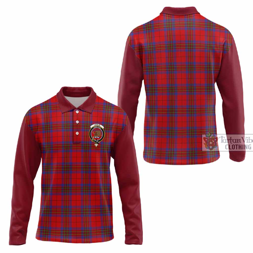 Leslie Tartan Accent Long Sleeve Polo Shirt with Family Crest