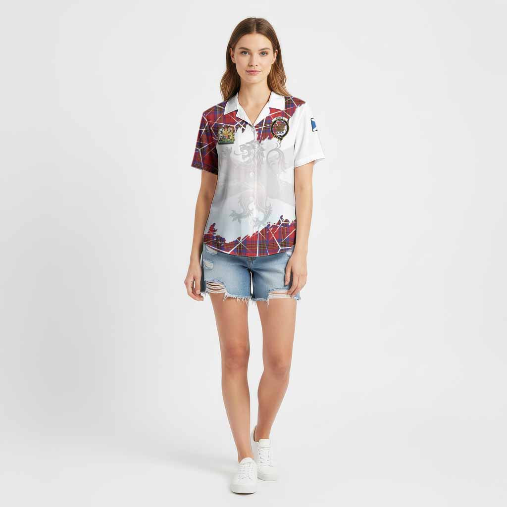 Leslie Tartan Cotton Hawaiian Shirt with Family Crest and Lion Rampant Grunge Style
