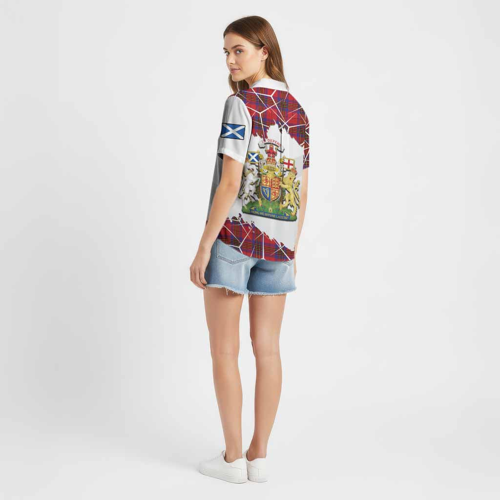 Leslie Tartan Cotton Hawaiian Shirt with Family Crest and Lion Rampant Grunge Style