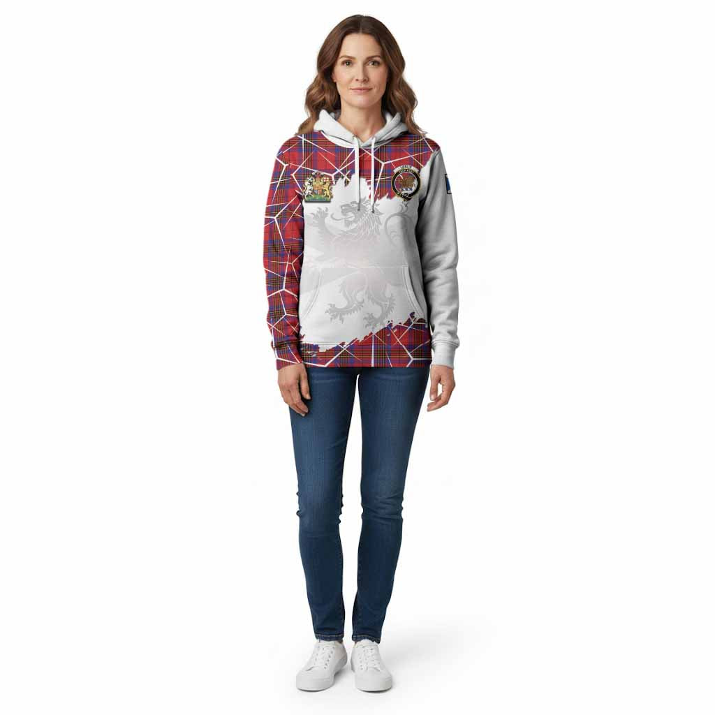 Leslie Tartan Cotton Hoodie with Family Crest and Lion Rampant Grunge Style