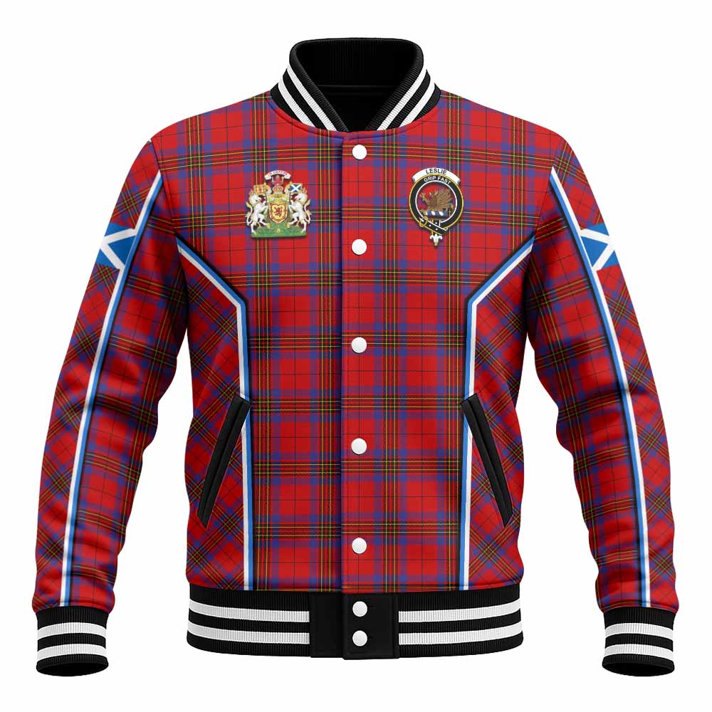Leslie Tartan Crest Baseball Jacket Scotland Coat of Arm Flag Style - Tartan Vibes Clothing