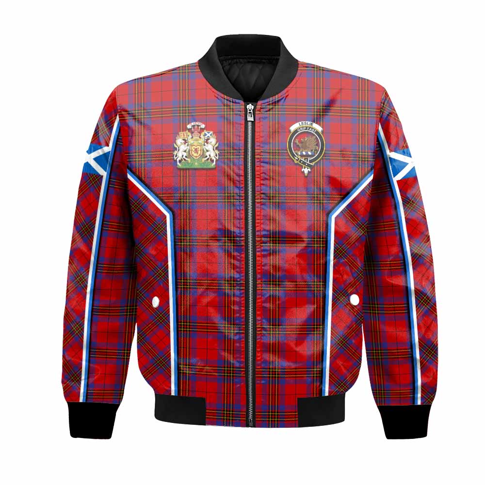 Leslie Tartan Crest Bomber Jacket Scotland Coat of Arm Flag Style - Tartan Vibes Clothing