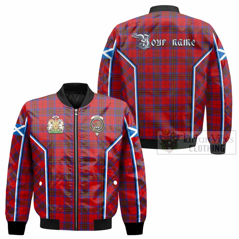 Leslie Tartan Crest Bomber Jacket Scotland Coat of Arm Flag Style - Tartan Vibes Clothing
