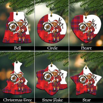 Leslie Tartan Crest Christmas Ceramic Ornament Highland Cow Bagpipes Coquette Bow Style