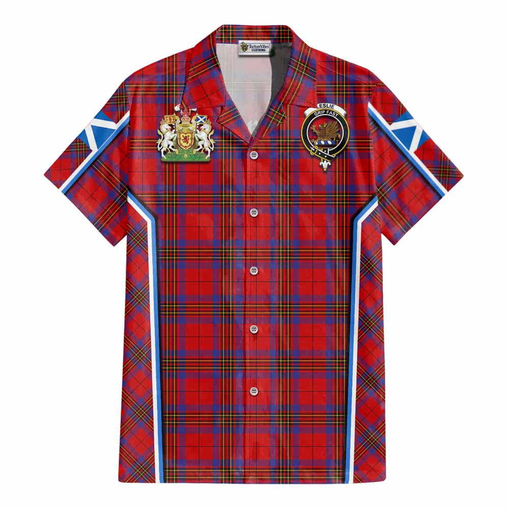 Leslie Tartan Crest Cotton Hawaiian Shirt Scotland Coat of Arm Flag Style - Tartan Vibes Clothing