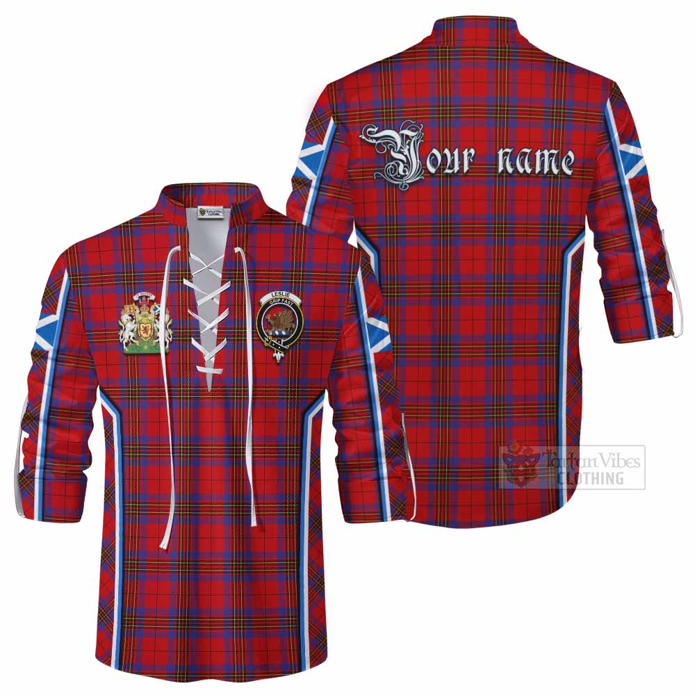 Leslie Tartan Crest Ghillie Kilt Shirt Scotland Coat of Arm Flag Style - Tartan Vibes Clothing