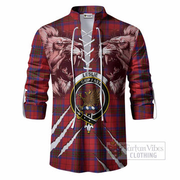Leslie Tartan Crest Ghillie Shirt Ferocious Lion Style