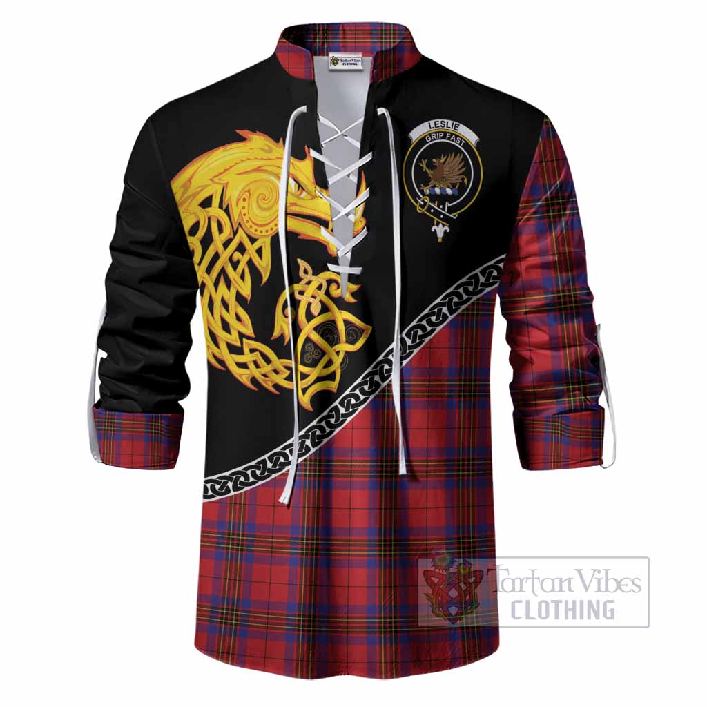 Leslie Tartan Crest Ghillie Shirt Legendary Dragon Knot Half Style