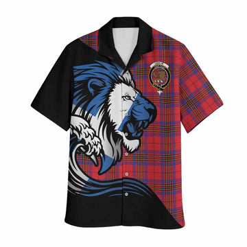 Leslie Tartan Crest Hawaiian Shirt Scottish Golden Lions Wave Flow