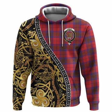 Leslie Tartan Crest Hoodie Celtic Knot and Triple Trickle Spiral Symbols