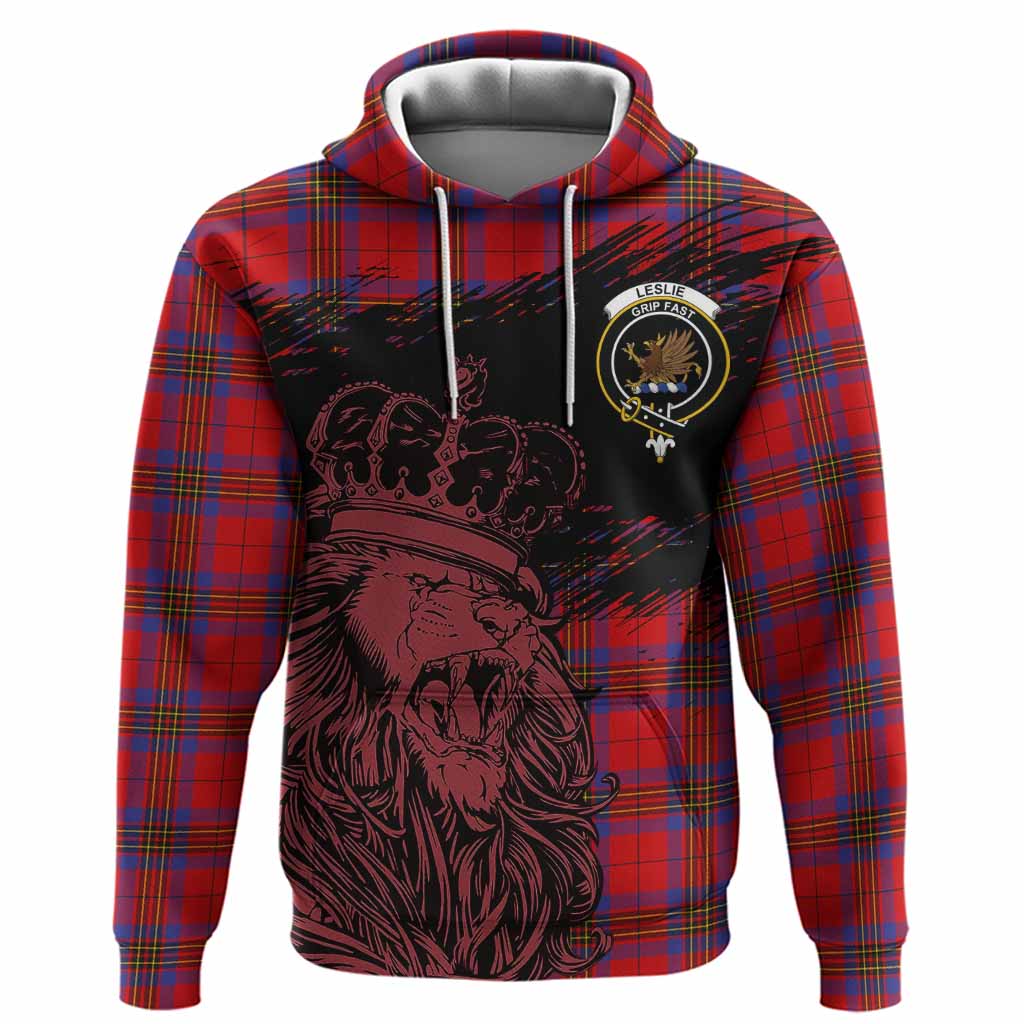 Leslie Tartan Crest Hoodie Crowned Lion Heritage Style