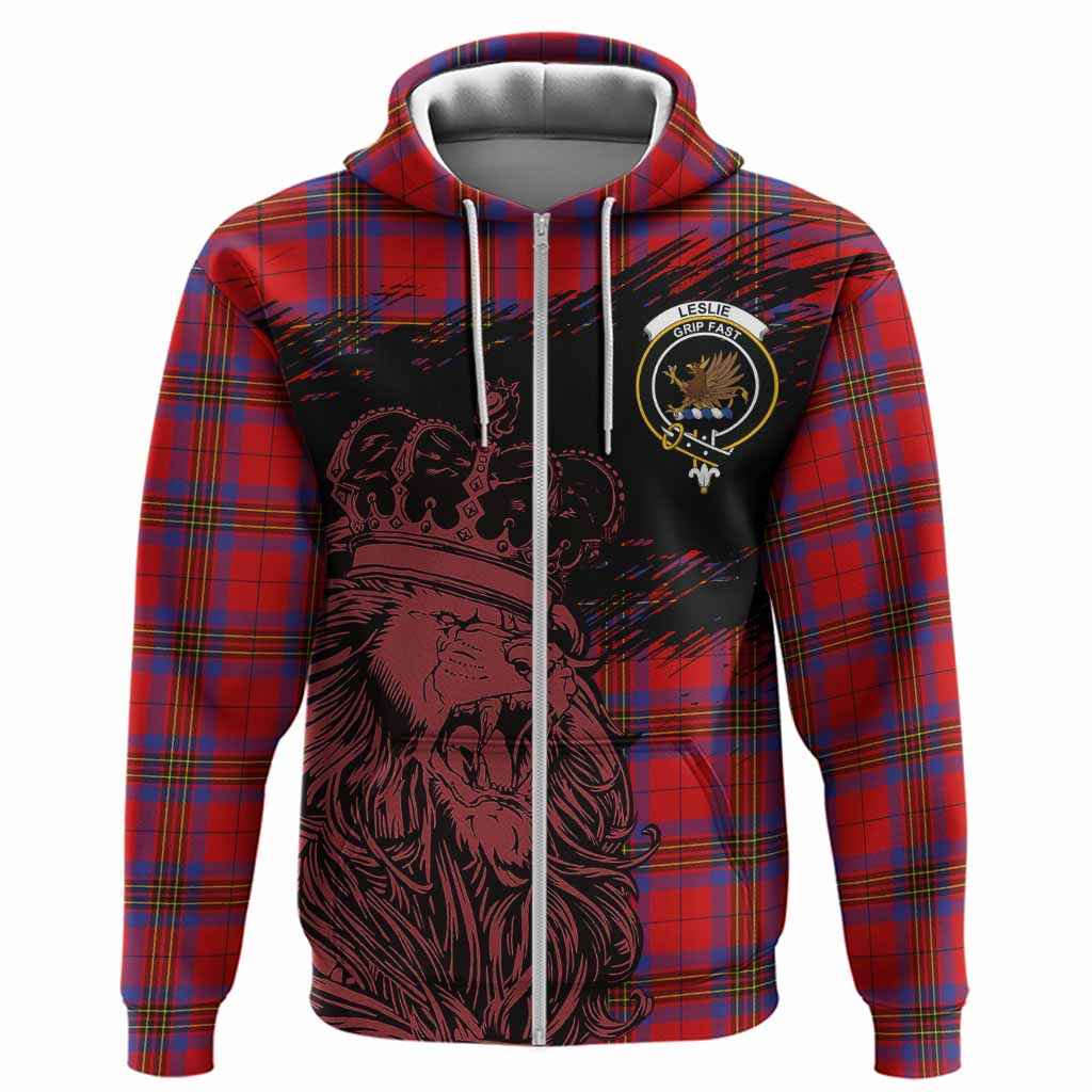 Leslie Tartan Crest Hoodie Crowned Lion Heritage Style