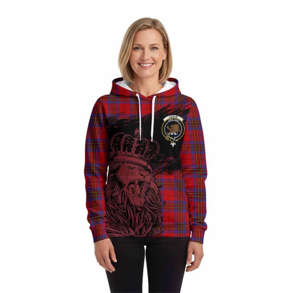 Leslie Tartan Crest Hoodie Crowned Lion Heritage Style
