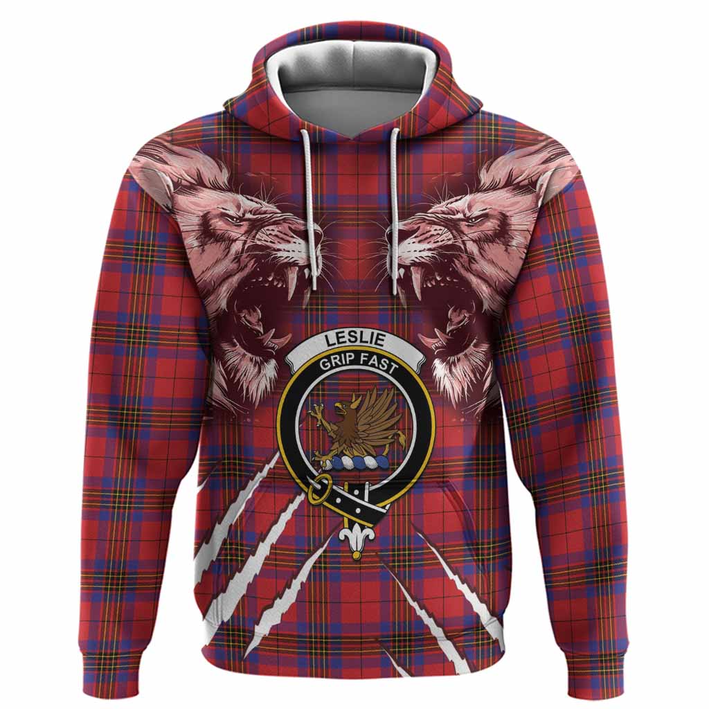 Leslie Tartan Crest Hoodie Ferocious Lion Style