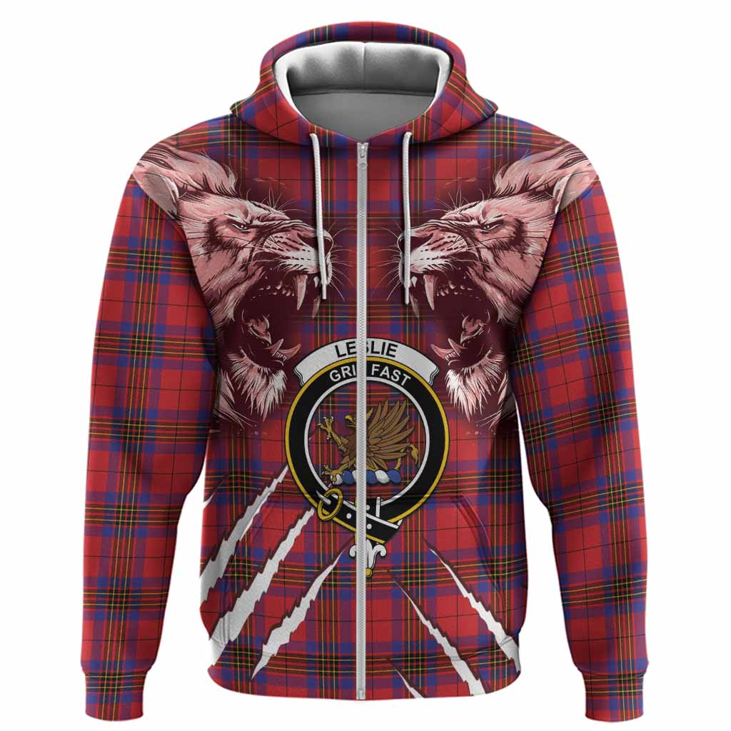 Leslie Tartan Crest Hoodie Ferocious Lion Style