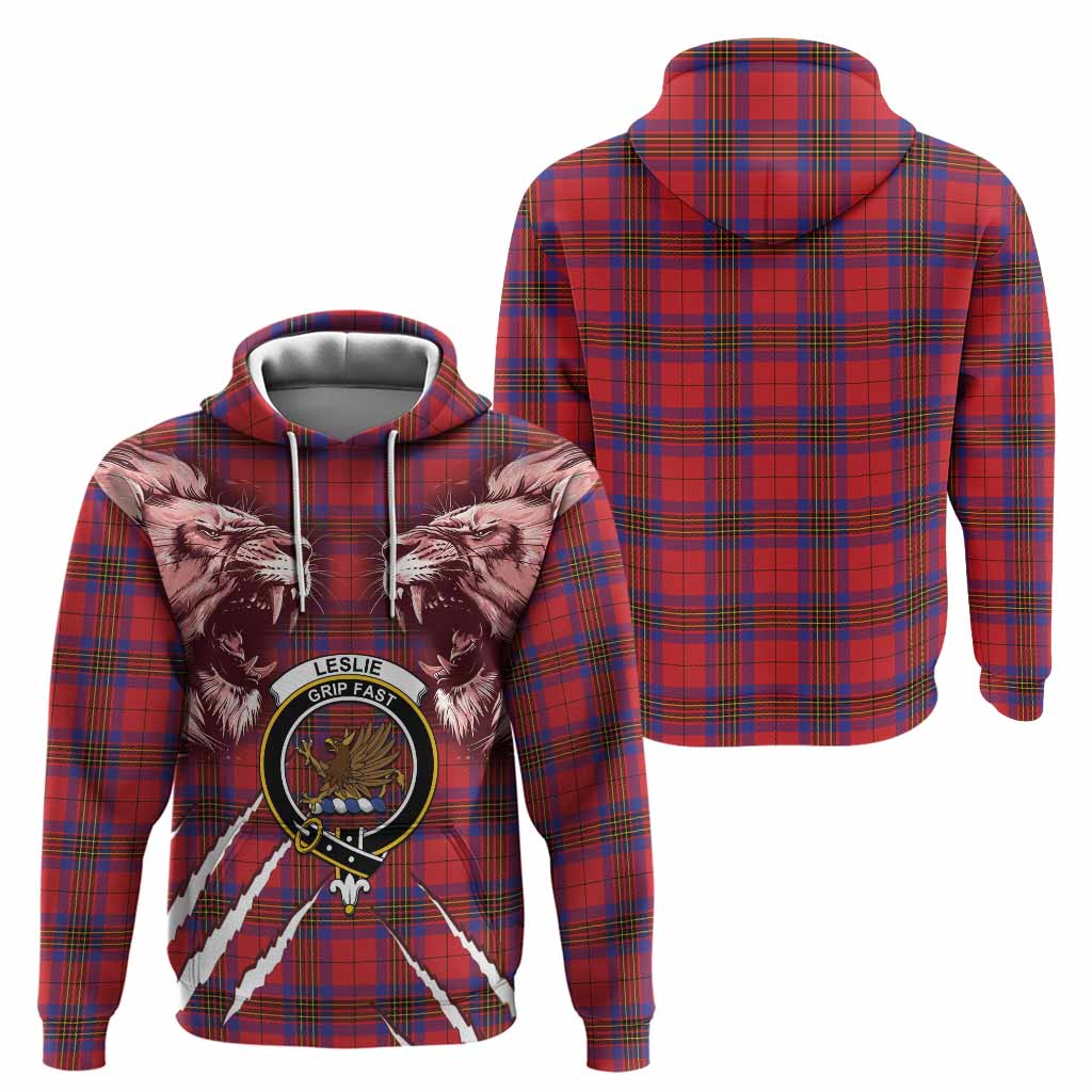Leslie Tartan Crest Hoodie Ferocious Lion Style