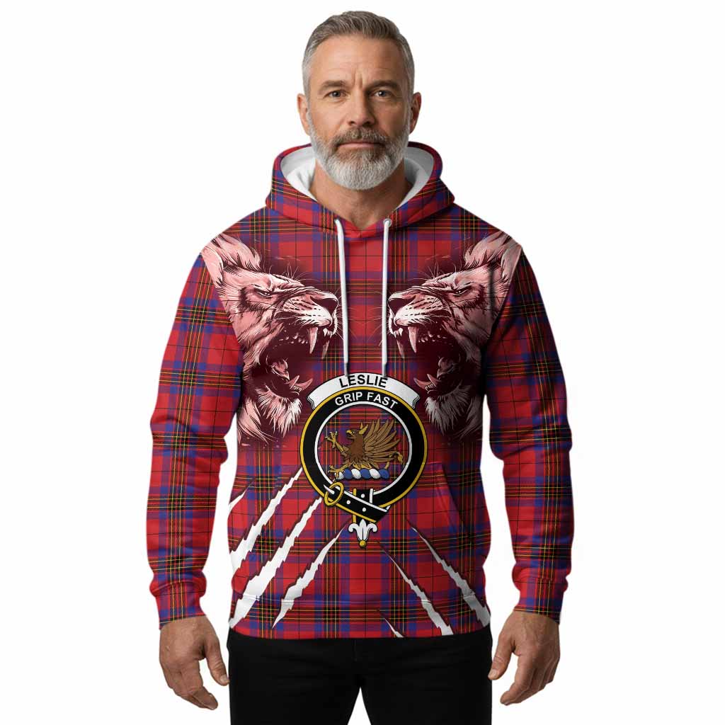 Leslie Tartan Crest Hoodie Ferocious Lion Style