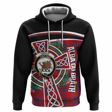 Leslie Tartan Crest Hoodie Scottish Thistle Celtic Cross Alba Gu Brath