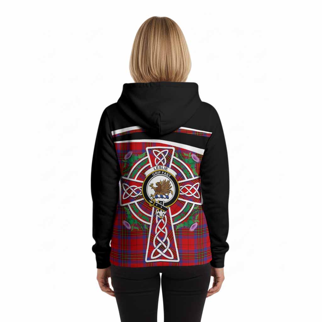 Leslie Tartan Crest Hoodie Scottish Thistle Celtic Cross Alba Gu Brath