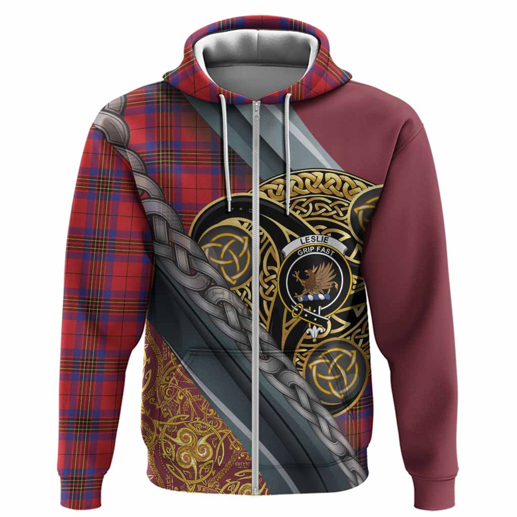 Leslie Tartan Crest Hoodie Scottish Triskele Celtic