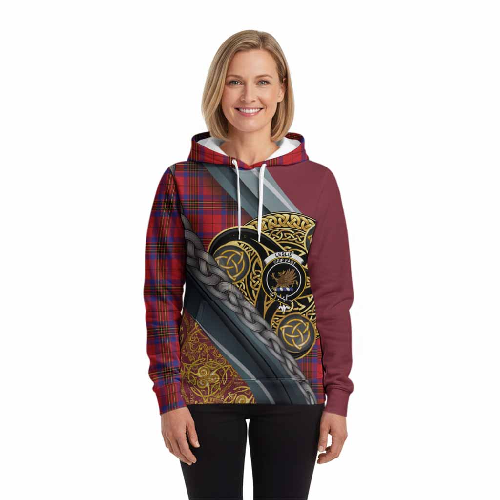 Leslie Tartan Crest Hoodie Scottish Triskele Celtic