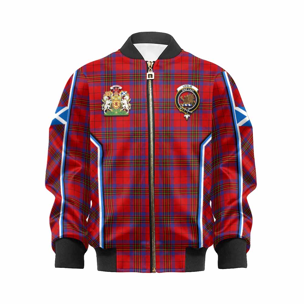 Leslie Tartan Crest Kid Bomber Jacket Scotland Coat of Arm Flag Style - Tartan Vibes Clothing